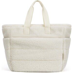 ✨ Bagsmart Fluffy Handle Bags women White Plush Tote Zipper Winter Cute Handbag